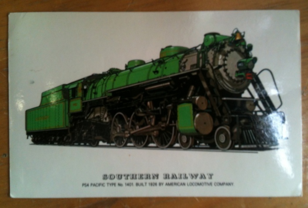 USA Coloured postcard of Southern Railway PS4 Pacific #1401 built 1926. - 40642 - Postcard image 0