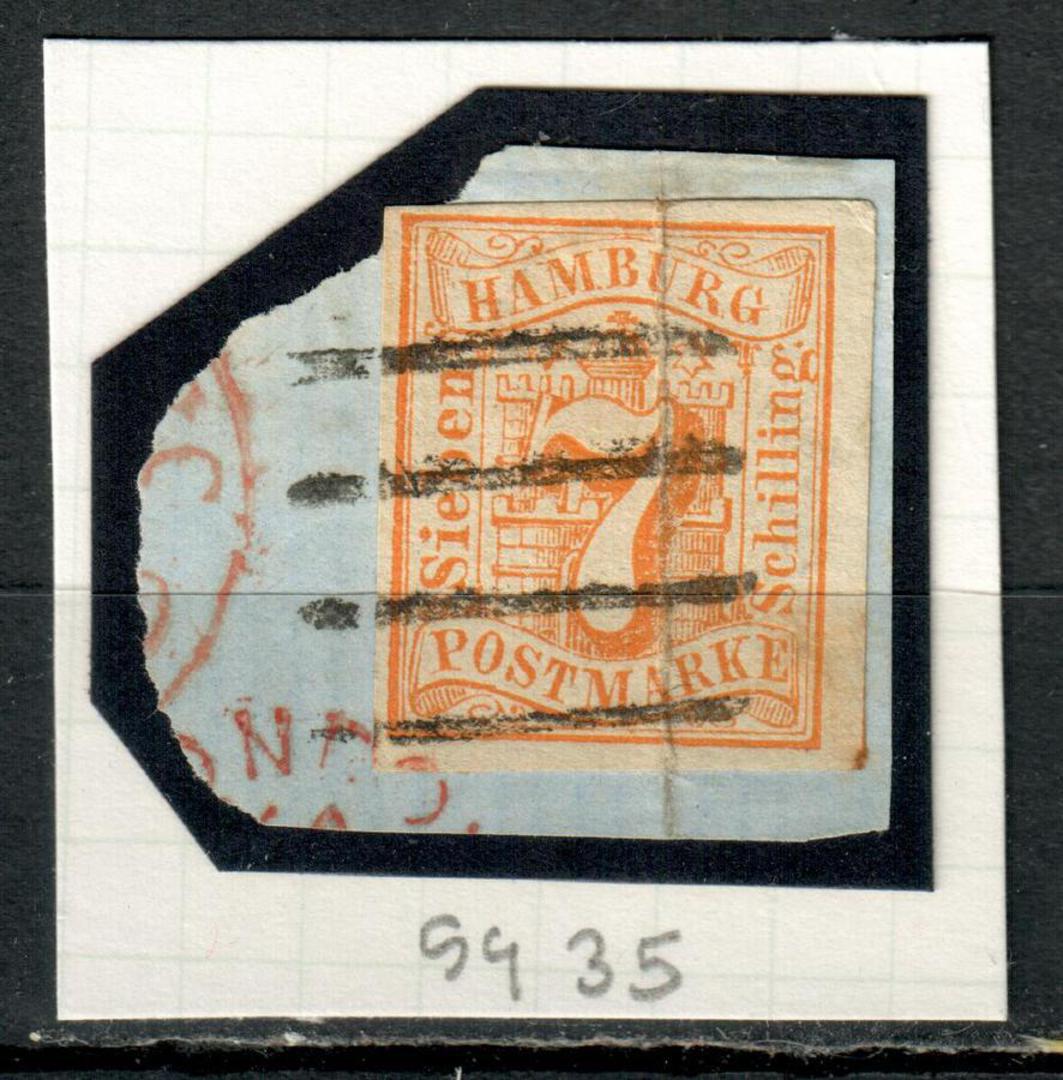 HAMBURG 1864 Definitive 7s Orange.Yellow. On piece but creased. From the collection of H Pies-Lintz. - 9474 - Used image 0