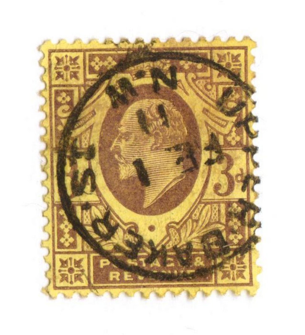 GREAT BRITAIN 1902 Edward 7th Definitive 3d Purple on yellow. Excellent postmark UPPER BAKER STREET. Virtually a full strike. - image 0
