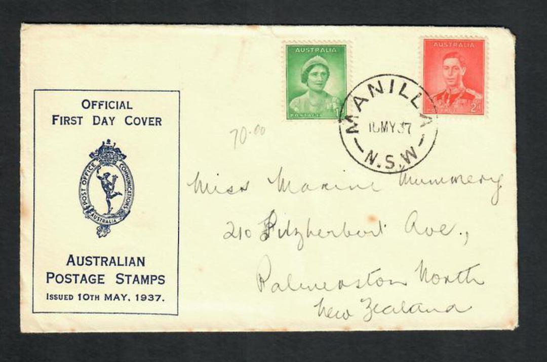 AUSTRALIA 1937 FDC 10/5/37 with 1d and 2d. Posted from MANILLA (NSW) to Palmerston North. Rust - 32226 - FDC image 0