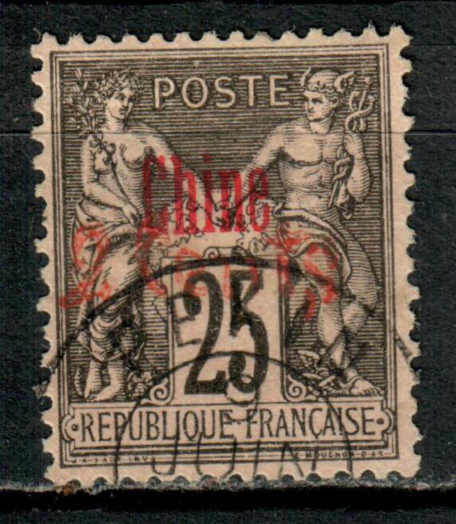 FRENCH POST OFFICES IN CHINA 1901 Provisional for Peking 2c on 25c Black on rose. Good perfs on clean fresh stamp. Circ date sta image 0