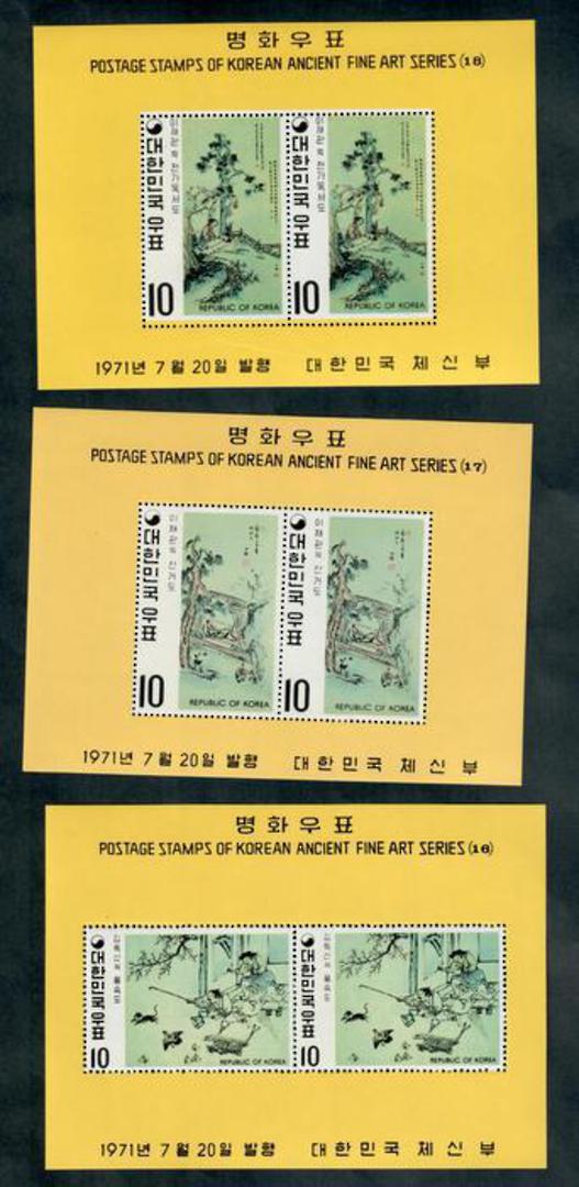 SOUTH KOREA 1971 Korean Paintings of the Yi Dynasty. Fifth series. Three Miniature sheets. Complete. - 50689 - UHM image 0