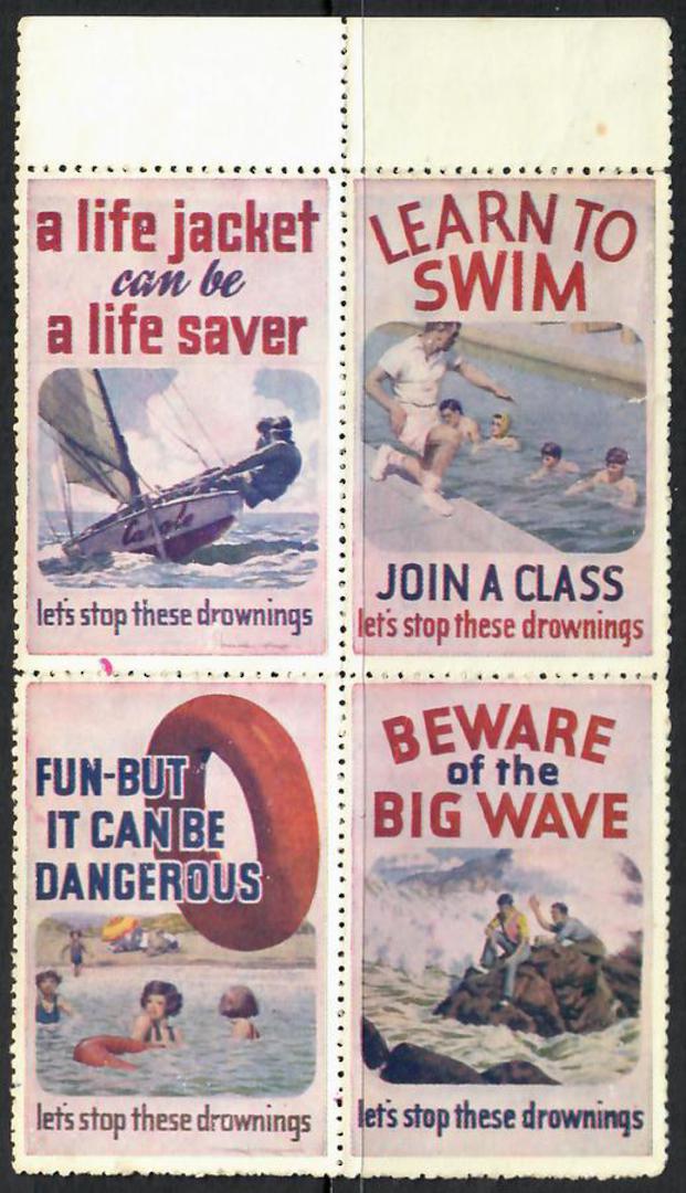 NEW ZEALAND 1955 Stop Drowning. Set of 10 in two blocks of four and one joined pair. - 25679 - Cinderellas image 0
