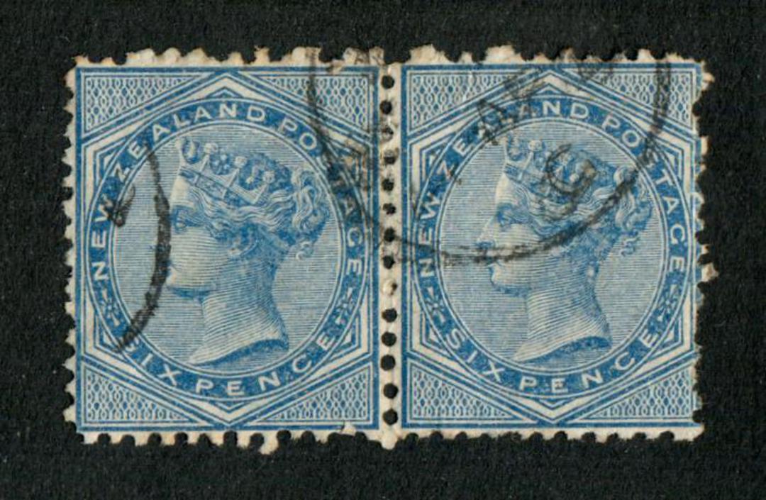 NEW ZEALAND 1874 Victoria 1st First Sideface 6d Blue. Joined pair. Very nice item. - 74062 - FU image 0