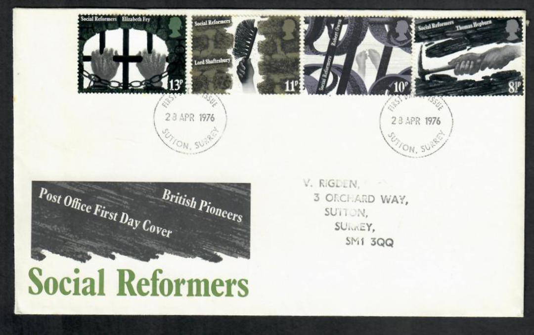 GREAT BRITAIN 1976 Social Reformers. Set of 4 on first day cover. - 131795 - FDC image 0