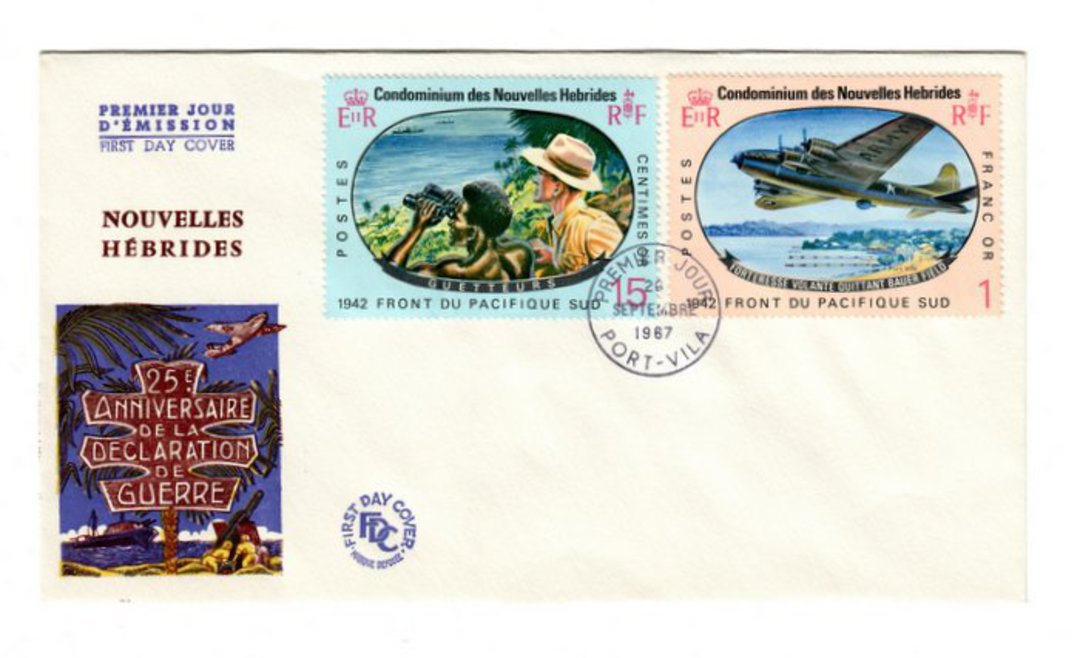 NOUVELLES HEBRIDES 1967 25th Anniversary of World War 2. Set of 4 on first day cover. - 37892 - FDC image 0