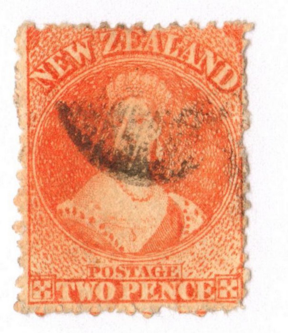 NEW ZEALAND 1862 Full Face Queen 2d Vermilion. Perf 12½. No Watermark. Postmark not so okay. - 3568 - Used image 0