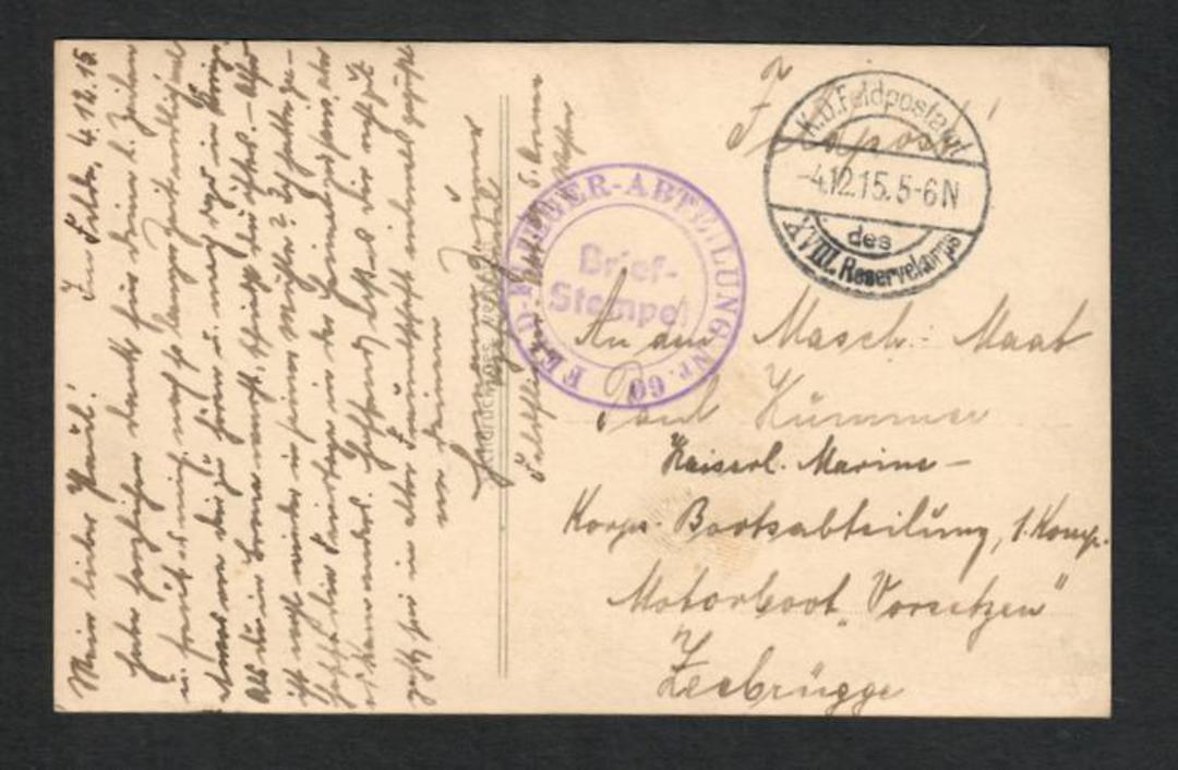 GERMANY 1915 Postcard with Feldpost postmark and Censor Mark. - 32372 - PostalHist image 0
