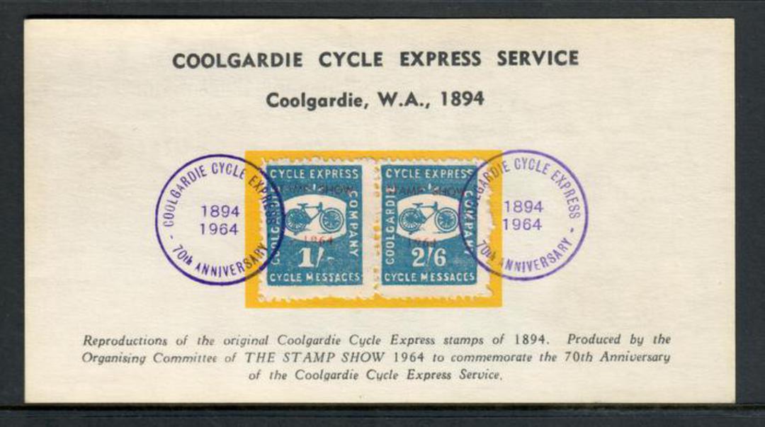 AUSTRALIA 1964 Reproduction of Postcard and Stamps relating to the Coolgardie Cycle Express Service of 1894. - 50380 - Cinderell image 0