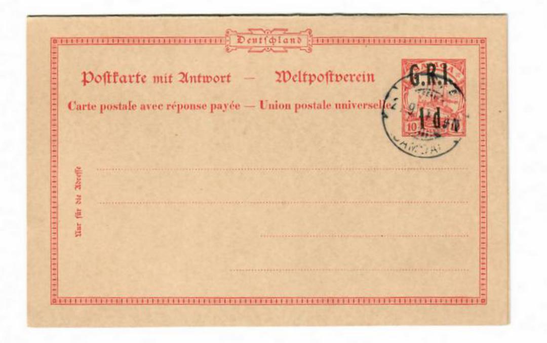 SAMOA 1914 Postcard printed in Germany with the 10pf Yacht overprinted G.R.I. 1d in the same way as the stamps. Very clean. Love image 0