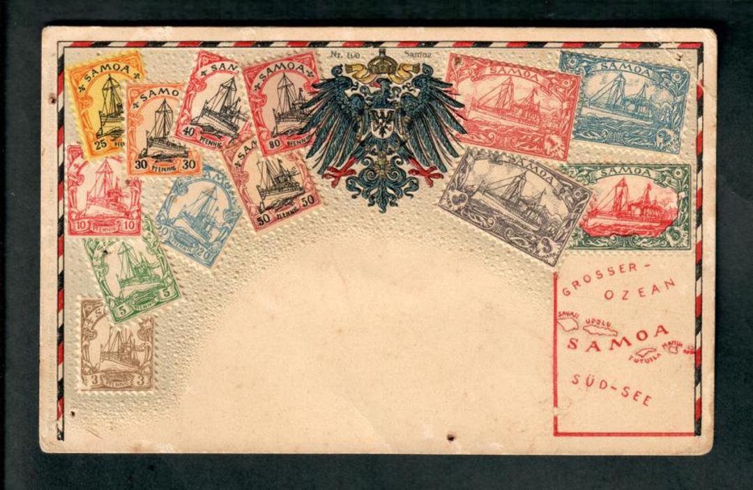 SAMOA Coloured postcard featuring the stamps of German Samoa. - 42108 - Postcard image 0