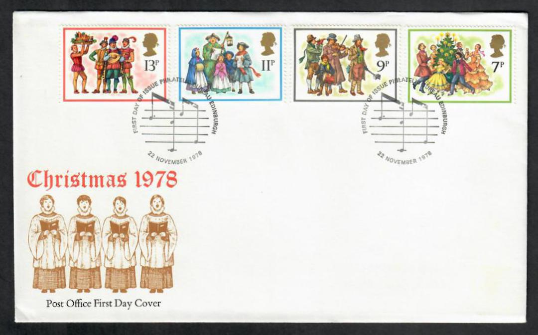 GREAT BRITAIN 1978 Christmas. Set of 4 on first day cover. Postmark Thematic MUSIC. - 33524 - FDC image 0