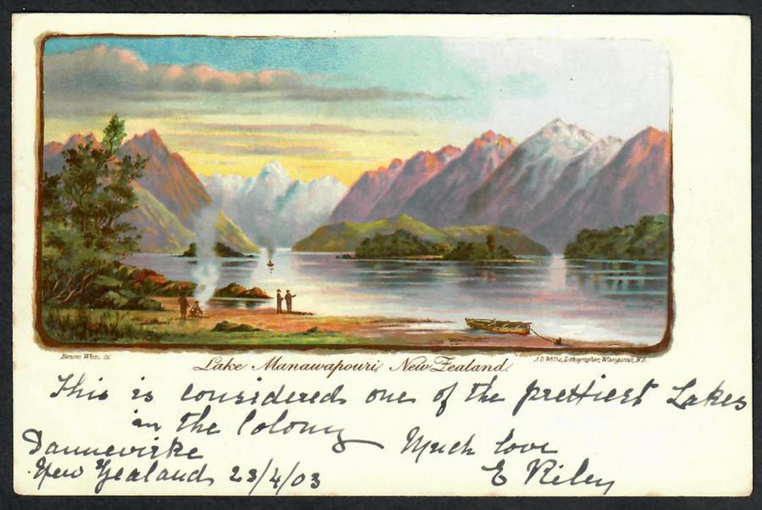 LAKE MANAPOURI Coloured Postcard. Government Tourist. NEW ZEALAND Postmark Palmerston North DANNEVIRKE  Perfect H class. Rating image 0