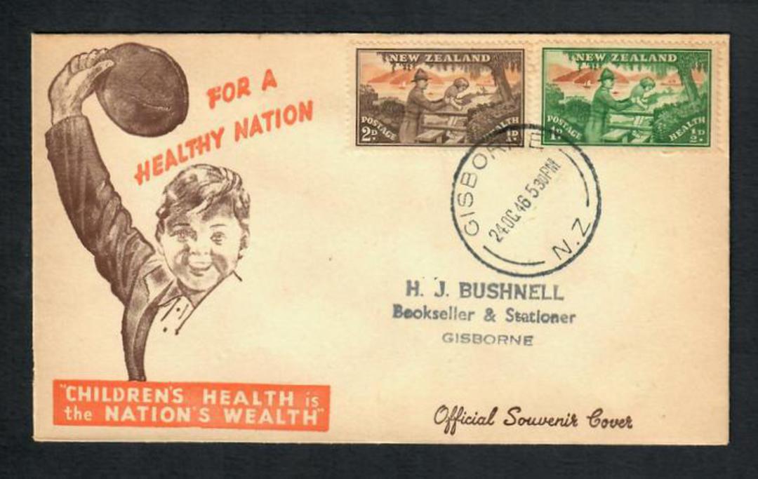 NEW ZEALAND 1946 Health Unlisted Flaw 1d + ½d  Red-Brown misplaced. On first day cover. - 31468 - FDC image 0
