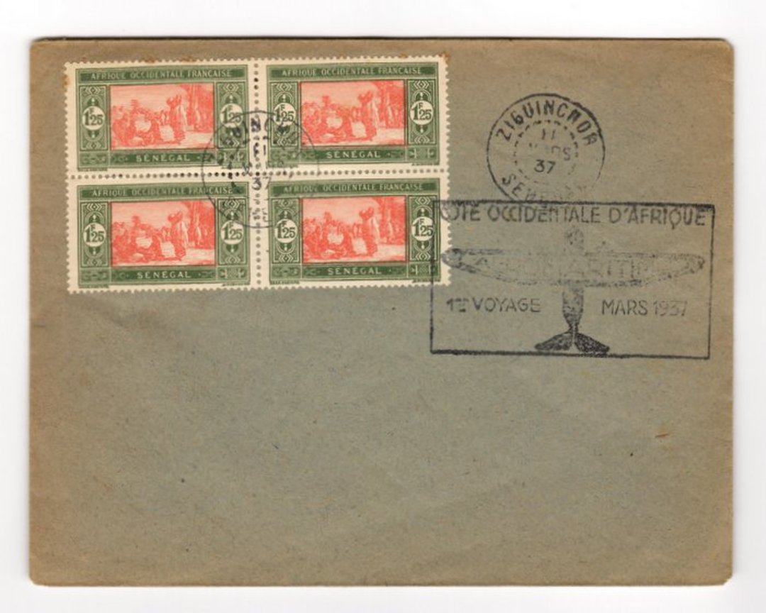 SENEGAL 1937 Airmail Letter from Ziguinchor.  Carried on French West Africa First Flight March 1937. Cachet Cote Occidentale Afr image 0