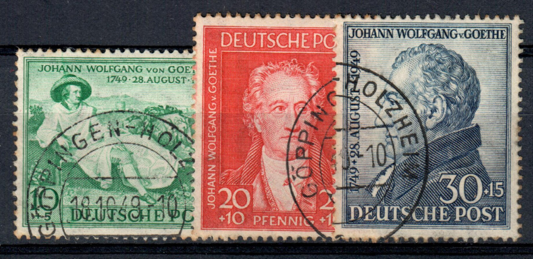 ALLIED OCCUPATION of GERMANY British and American Zones 1949 Bicentenary of the Birth of Goethe. Set of 3. - 76096 - FU image 0
