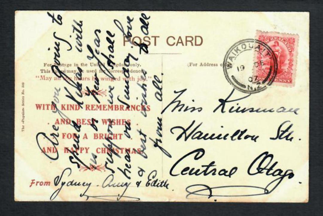 NEW ZEALAND Postmark Dunedin WAIKOUAITI. H Class cancel on postcard. - 31451 - Postmark image 0
