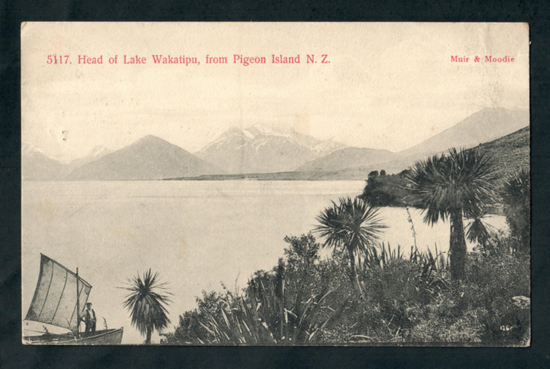 Early Undivided Postcard by Muir & Moodie of Head of Lake Wakatipu from Pigeon Island. - 249437 - Postcard image 0