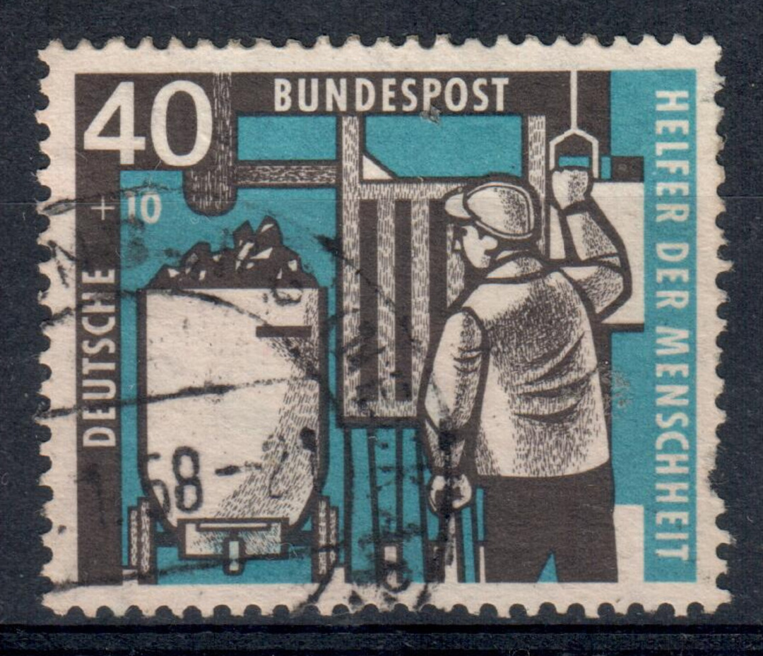 WEST GERMANY 1957 Humanitarian Relief Fund 40pf+10pf Black and Blue. - 9355 - FU image 0