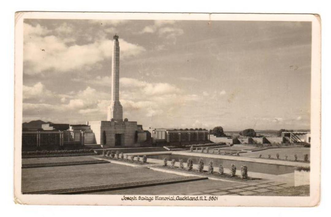 Real Photograph by A B Hurst & Son of The Joseph Savage Memorial Auckland. (#45624) - 45623 - Postcard image 0