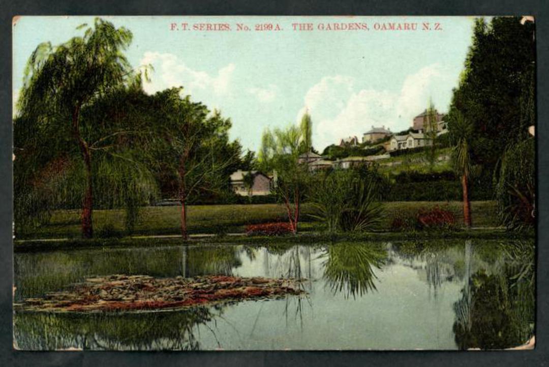 Coloured postcard of the Gardens Oamaru. - 49507 - Postcard image 0
