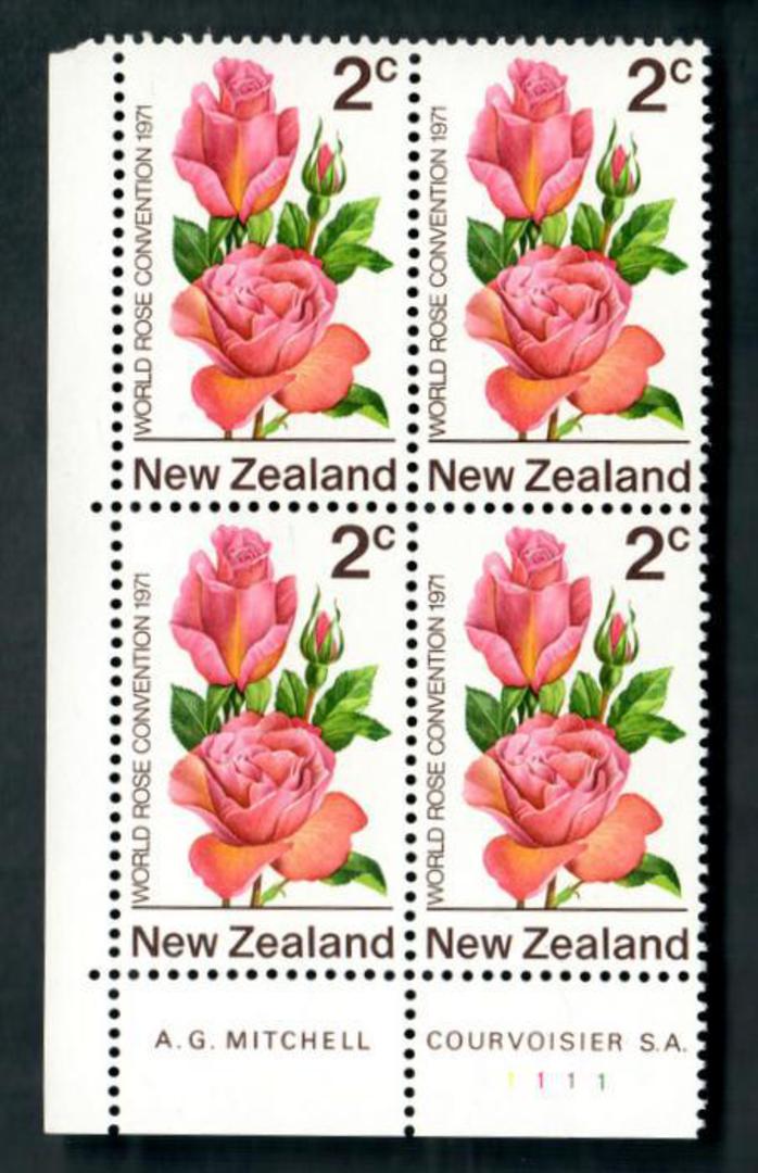 NEW ZEALAND 1971 Roses 2c. Plate Block 11111. - 56322 - UHM image 0