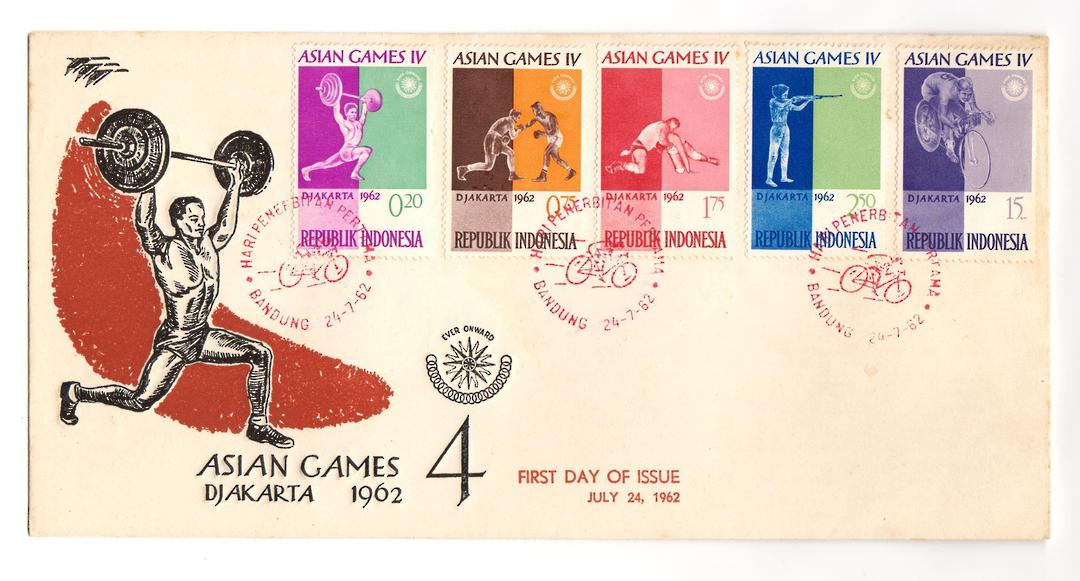 INDONESIA 1962 Fourth Asian Games. Set of 24 on first day cover. - 132038 - FDC image 0
