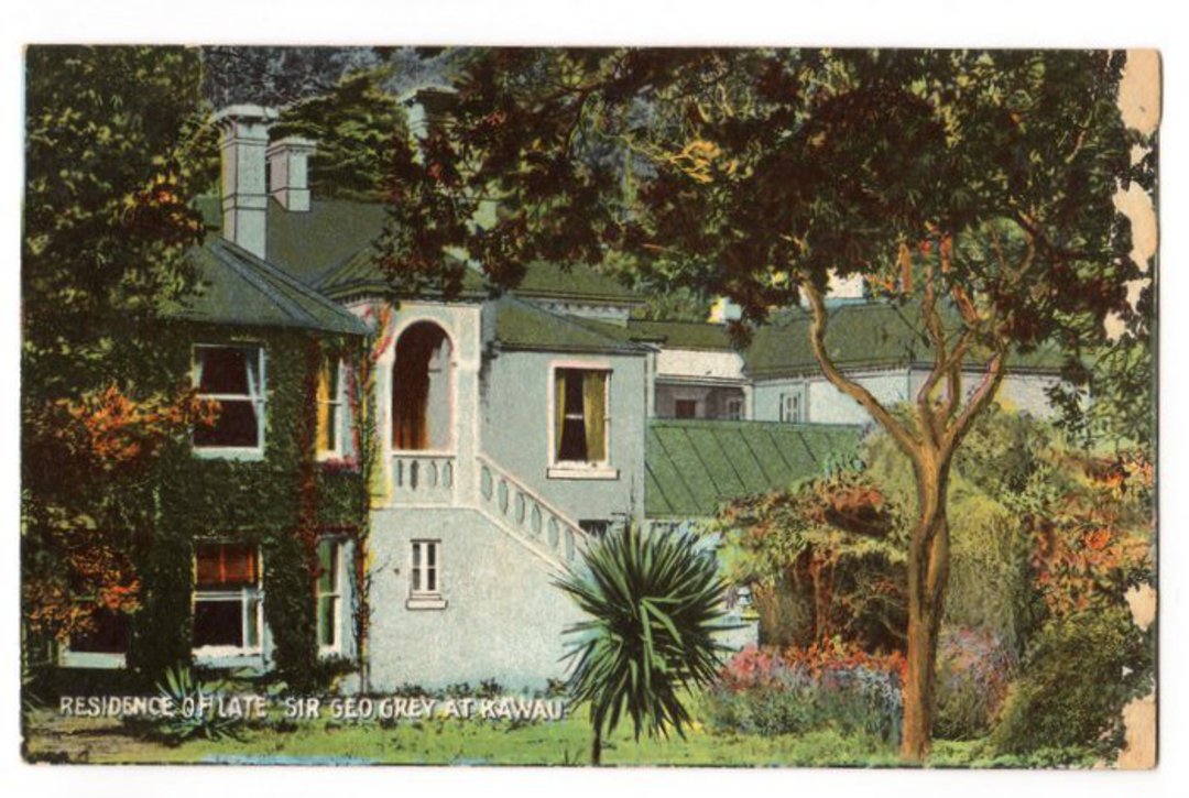 Coloured postcard by Winkelmann of (side view of) Residence of Sir George Grey Kawau. - 45106 - Postcard image 0