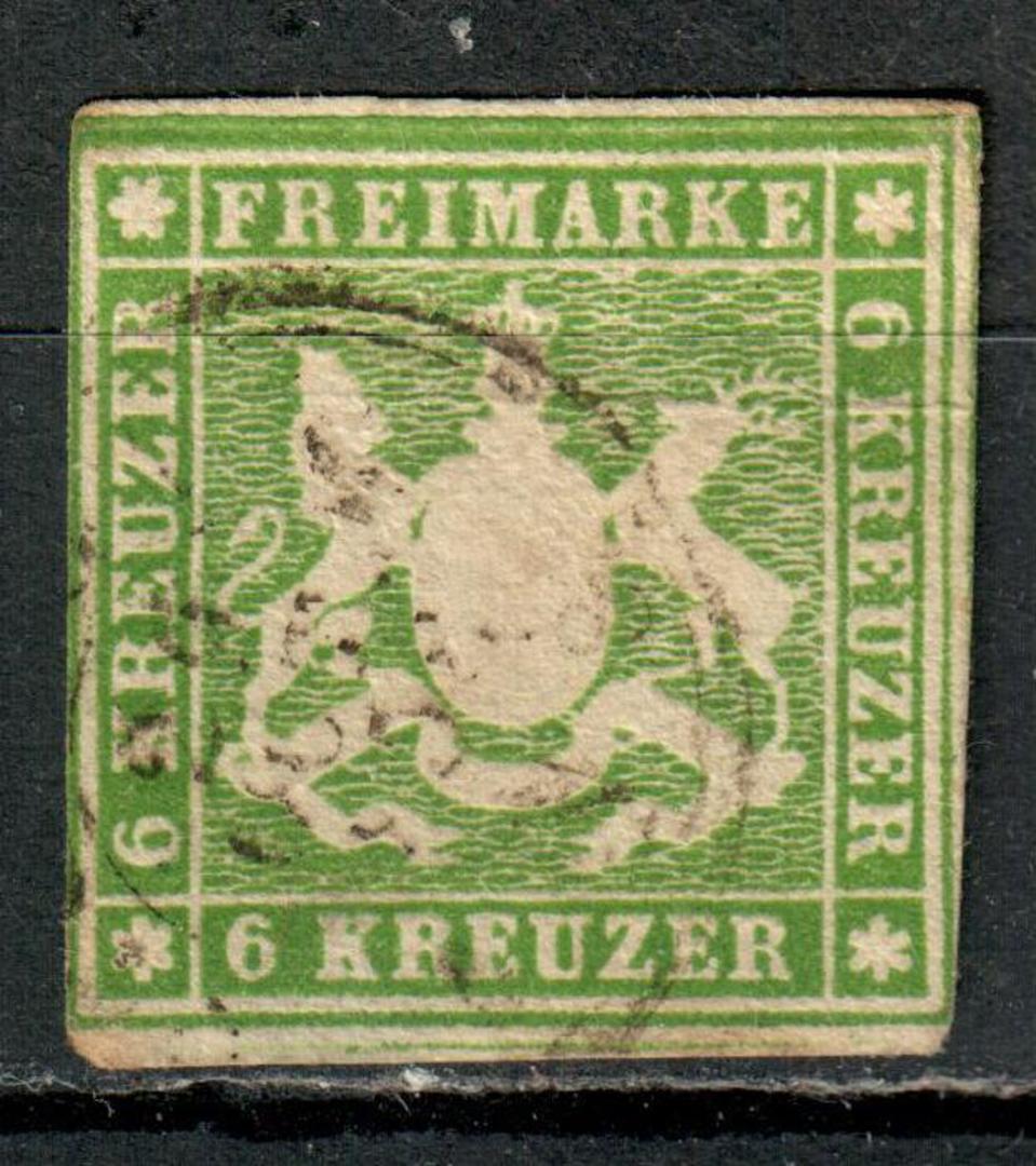 WURTEMBURG 1859 Definitive 6k Pale Green. Without silk thread. From the collection of H Pies-Lintz. Minor faults. - 9453 - Used image 0
