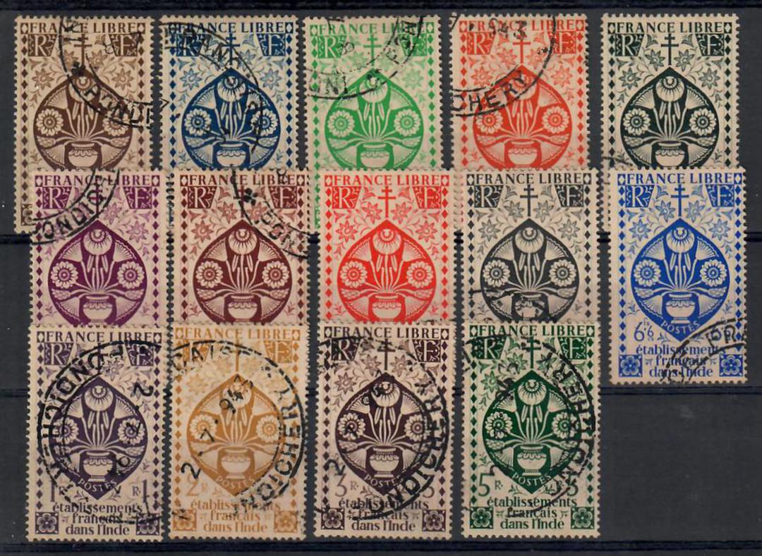 FRENCH INDIAN SETTLEMENTS 1942 London Definitives. Set of 14. Postage issues only. - 22325 - VFU image 0