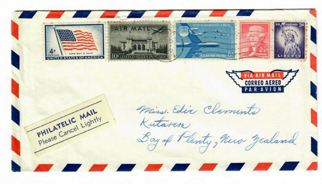USA 1957 Airmail Letter to New Zealand. "Philatelic Mail" label and cachet. image 0