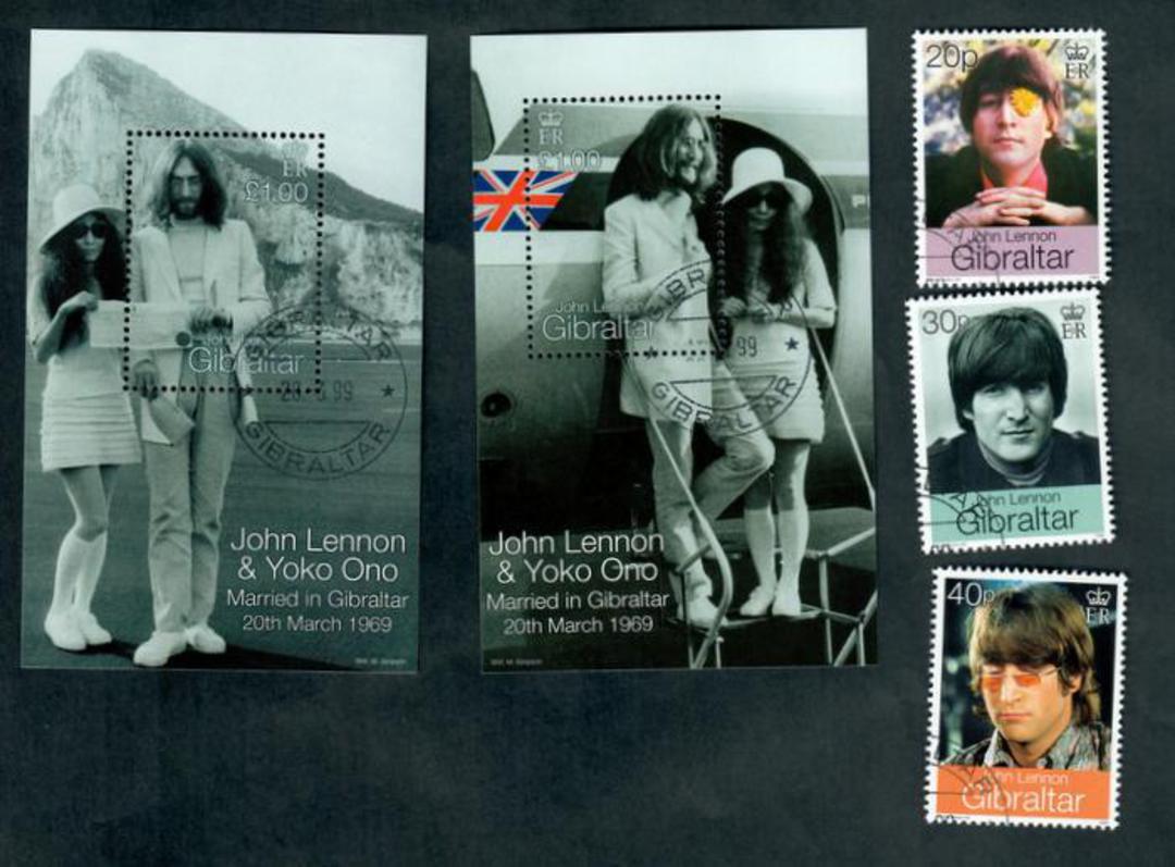 GIBRALTAR 1999 30th Anniversary of the Wedding oif John Lennon and Yoko Ono. Set of 3 and 2 miniature sheets. - 50612 - CTO image 0