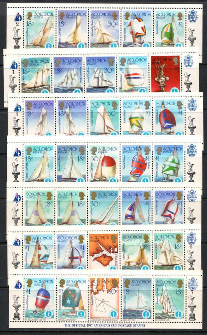 SOLOMON ISLANDS 1987 America's Cup. Twelve miniature sheets each of five stamps(two illustrated) one miniature sheet Stars and S image 2
