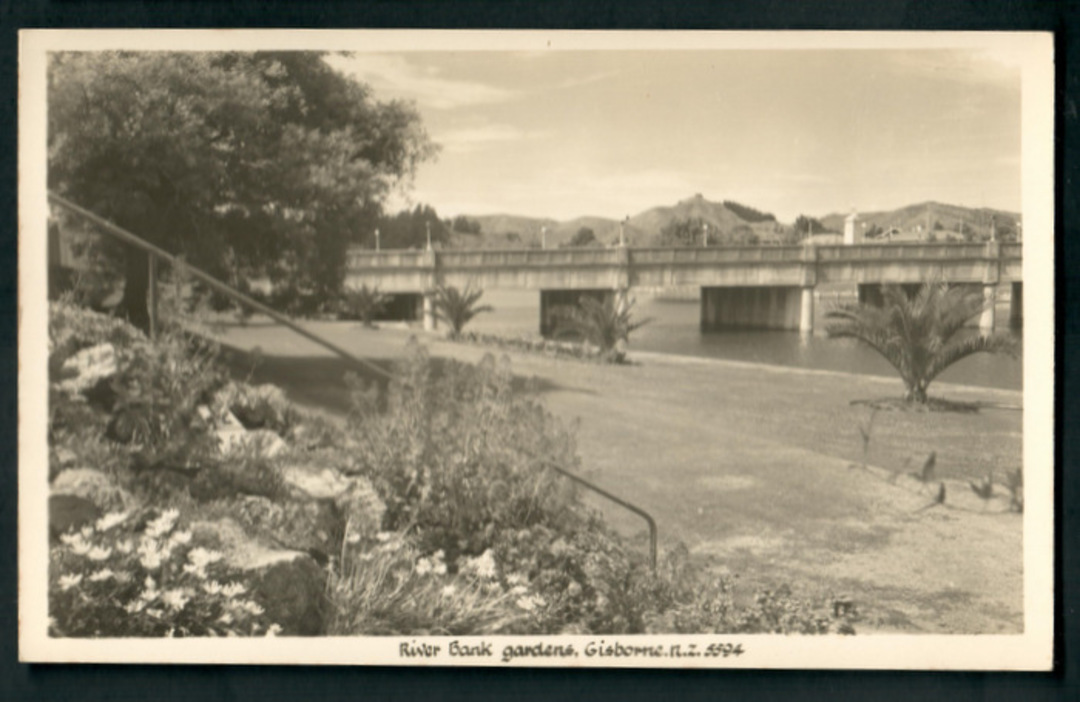 Real Photograph by A B Hurst & Son of River Bank Gardens Gisborne. - 48165 - Postcard image 0