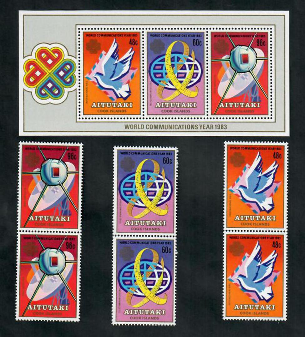AITUTAKI 1983 World Communications Year. Set of 3 and miniature sheet. - 50810 - UHM image 0