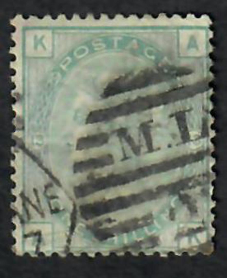 GREAT BRITAIN 1873 1/- Pale Green. Plate 13. Letters KAAK. Centred slightly south east. Postmark M.L. in oval bars. - 70299 - Us image 0