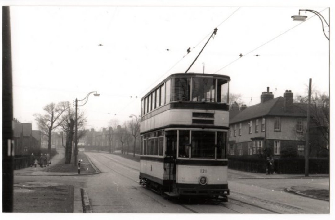 Real Photograph by tramspotter of Sheffield Corporation Tramways Car 121. - 242270 - Photograph image 0