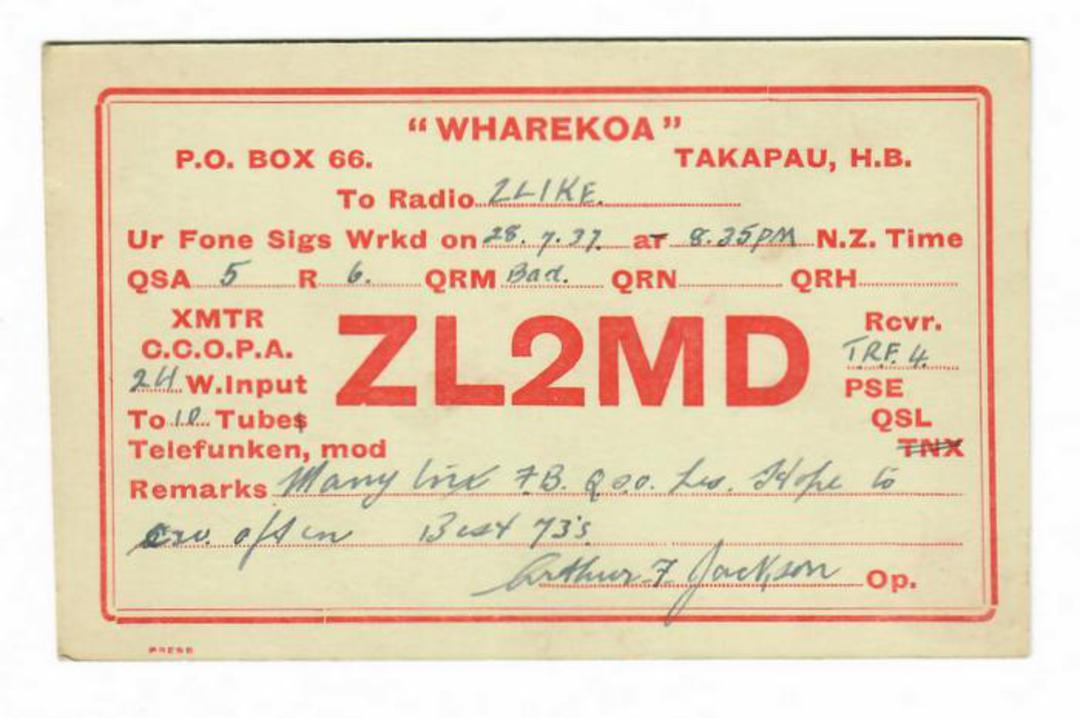 NEW ZEALAND QSL card ZL2MD. - 31138 - Postcard image 0