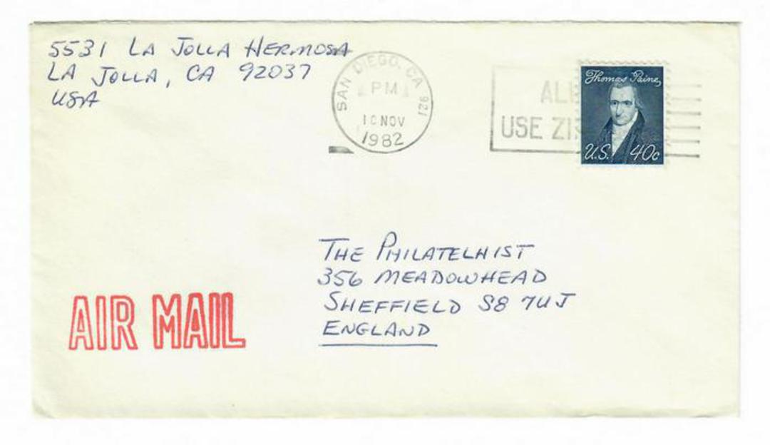 USA 1982 Airmail Letter to England. image 0