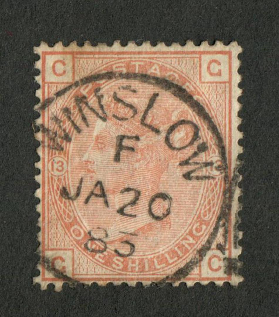 GREAT BRITAIN 1880 1/- Orange-Brown. Plate 13. Letters CGGC. Nice circular postmark WINSLOW F 20/1/83. Almost perfectly centred. image 0