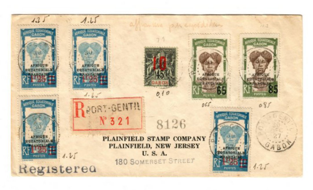 GABON 1927 Registered Letter from Port-Gentil to USA. - 37594 - PostalHist image 0