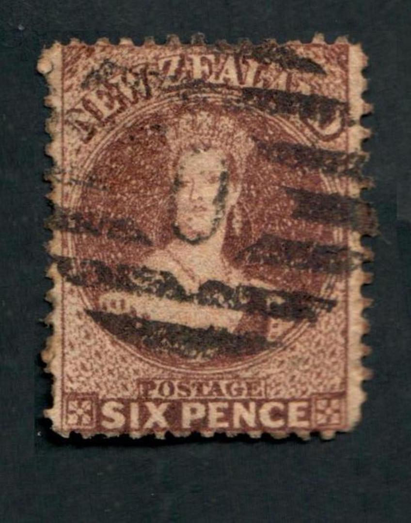NEW ZEALAND 1862 Full Face Queen 6d Brown. Cancel bars but frames the face. - 39990 - Used image 0