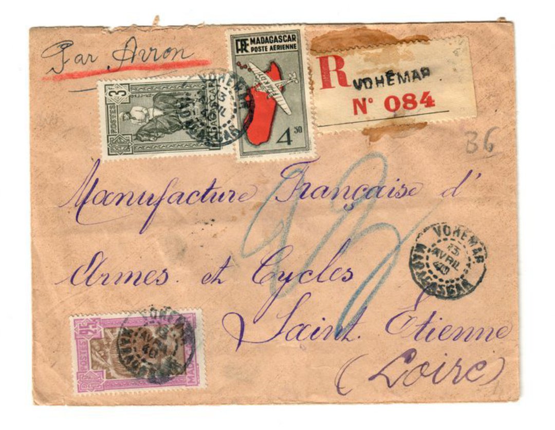 MADAGASCAR 1940 Registered Airmail Letter from Vohemar to USA. - 37699 - PostalHist image 0