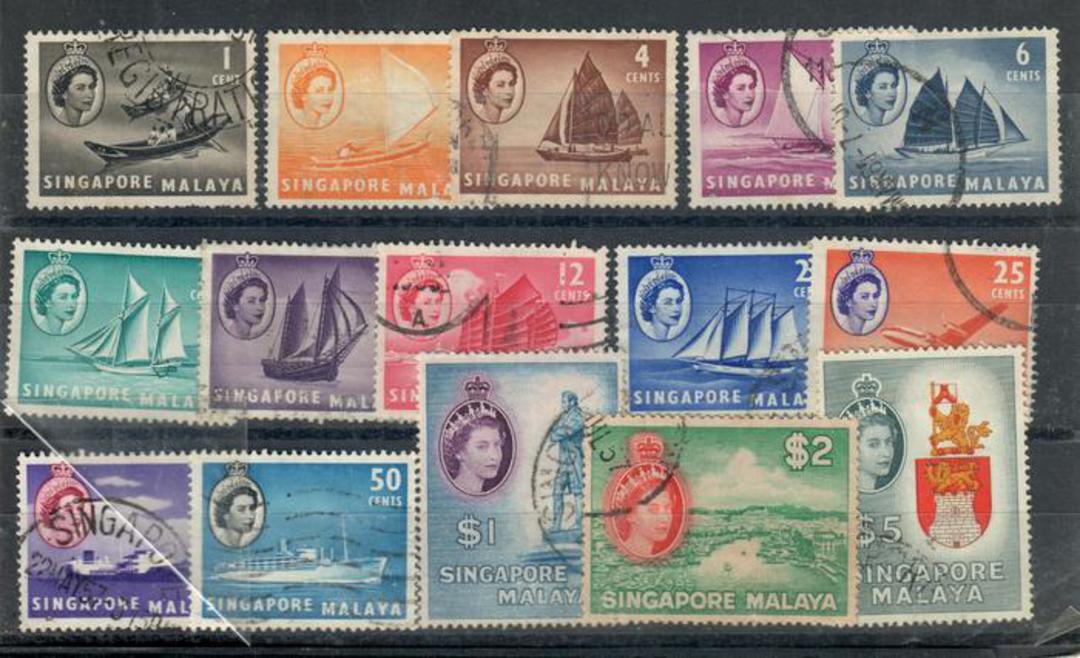 SINGAPORE 1955 Elizabeth 2nd Definitives. Set of 15. Commercially used. - 20463 - Used image 0