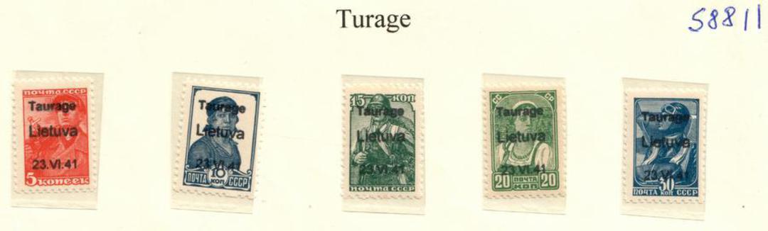GERMAN OCCUPATION OF LITHUANIA 1941 Russian Definitives overprinted  Turage 23/6/1941. Set of 5. Not listed by SG. Scarce. - 588 image 0
