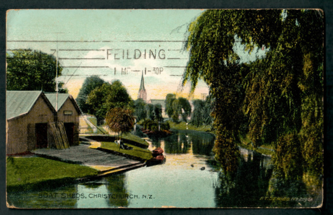 Coloured postcard of Boat Sheds Christchurch. - 48421 - Postcard image 0