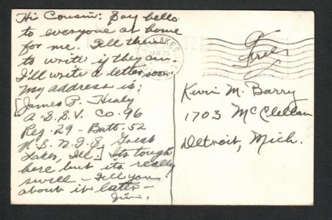 USA 1943 Postcard from Serviceman. Freepost. image 0