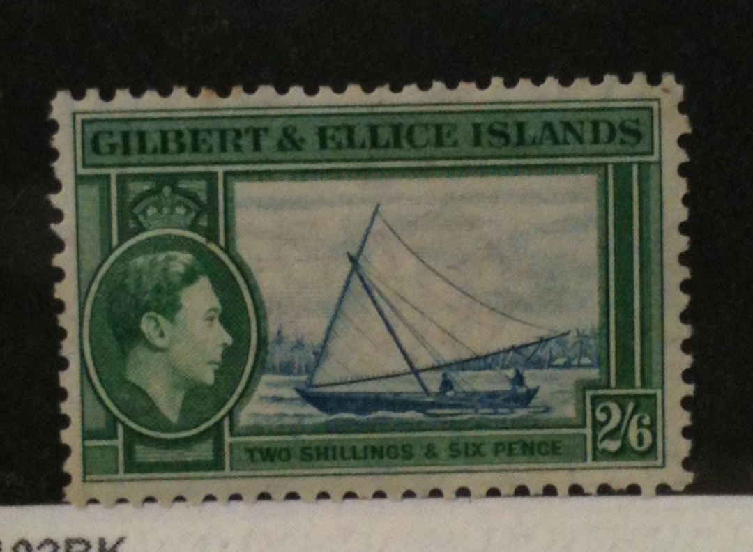 GILBERT & ELLICE ISLANDS 1939 Geo 6th Definitive 2/6 Brownish-Black and Turquoise-Blue. - 72044 - UHM image 0