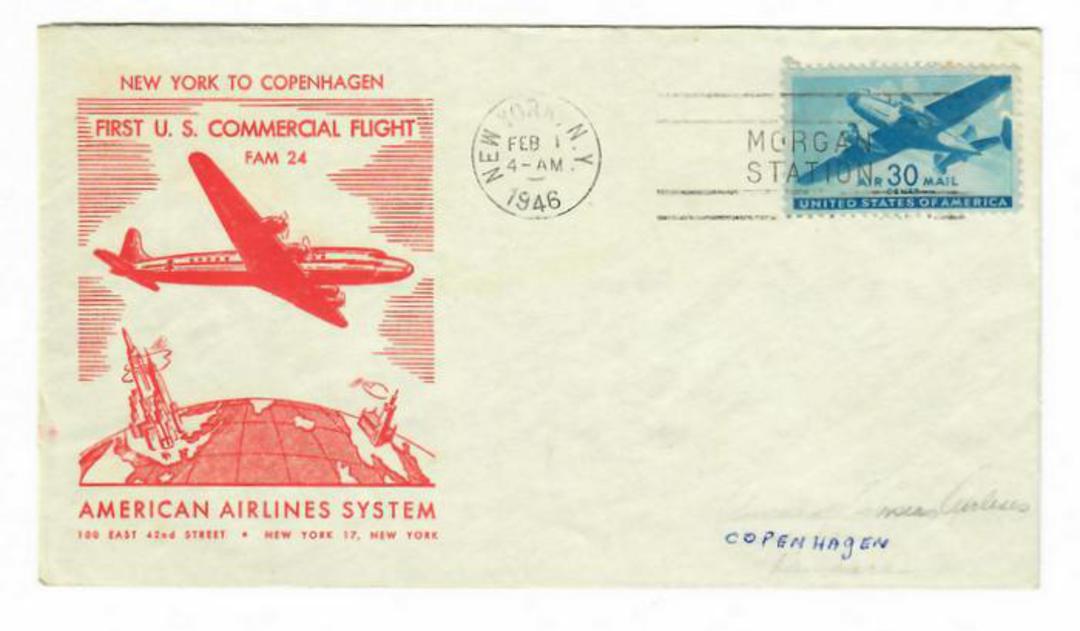 USA 1946 Cover for the First Commercial Flight from New York to Copenhagen. Backstamp Copenhagen. image 0