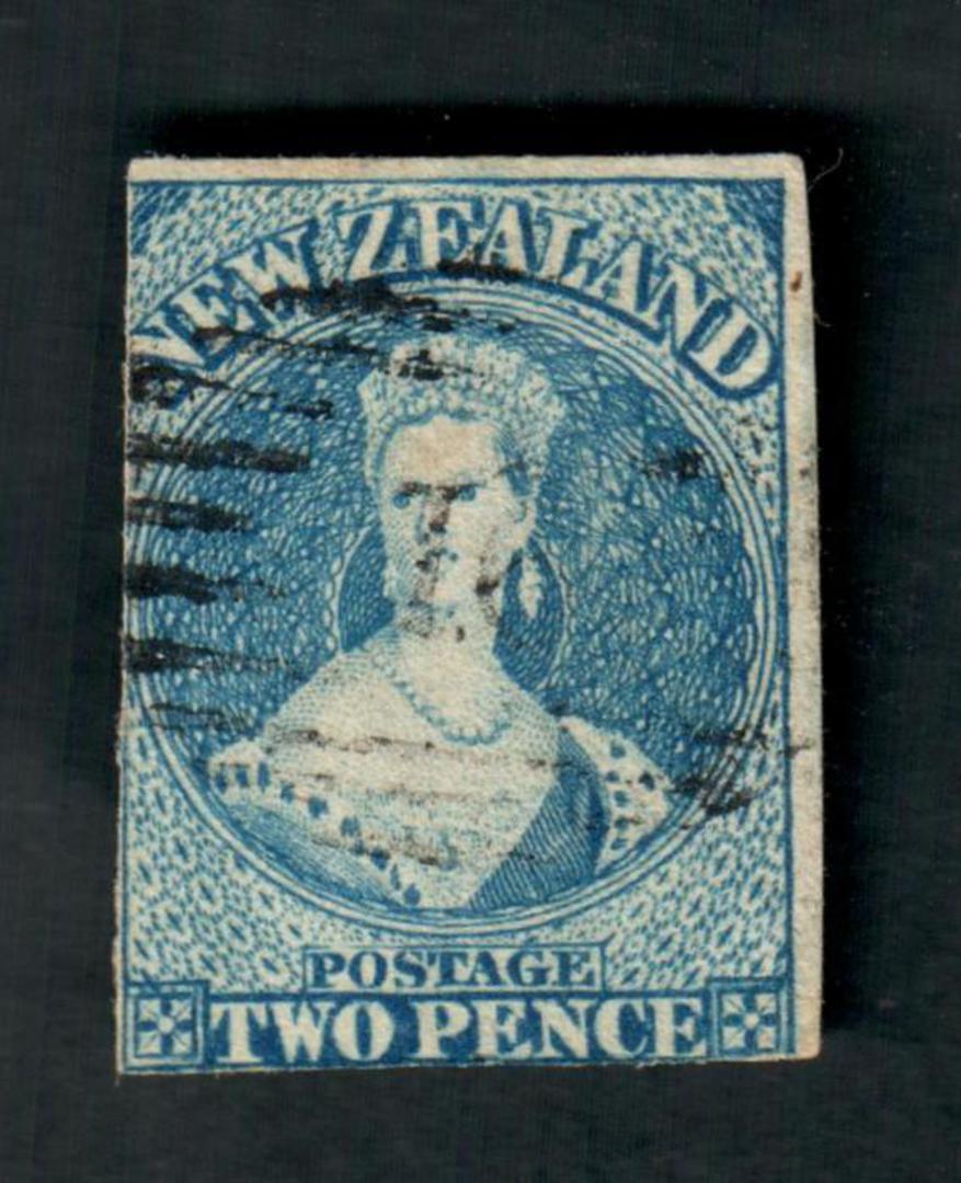 NEW ZEALAND 1855 Full Face Queen 2d Dull Deep Blue. White paper. No watermark. Two margins, cut along the frame on the other two image 0